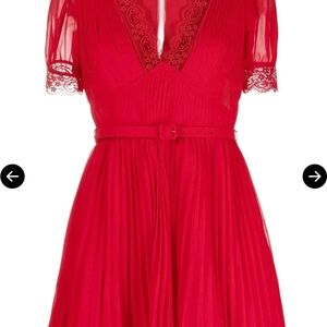 Self-Portrait Pleated Lace Mini Dress – US 2 – Red – Gorgeous & Iconic